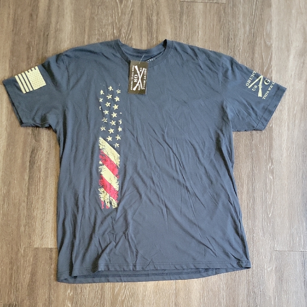 Grunt Style Gray Short Sleeve Tee with Patriotic Graphics